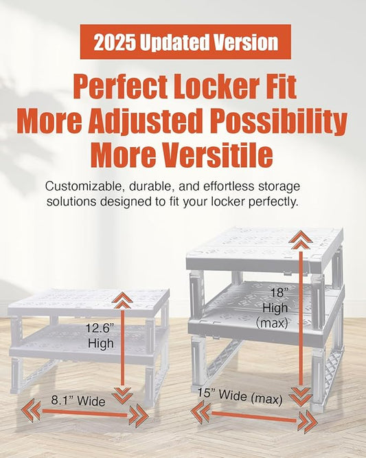 Locker Organizer Shelf， Adjustable Width and Height, Ideal Locker for School, Office, and Gym Lockers… (White 2 Pack New Version)