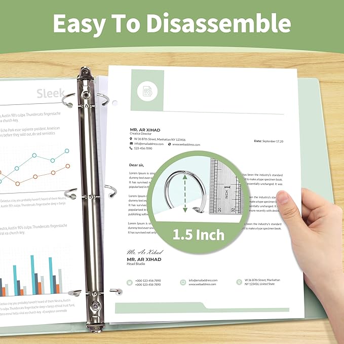 SUNEE 3 Ring Binder 1.5 Inch 1 Pack, Clear View Binder Three Ring PVC-Free (Fit 8.5x11 Inches) for School or Office Supplies, Green