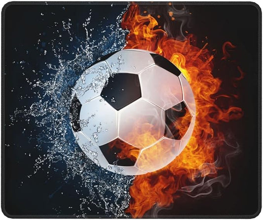 Soccer Ball Print Mouse Pad for Desktop, 12x10 inch Large Square Mouse Pad with Water Fire Pattern for Sports Teen Boys Men Women Girls, Non-Slip Rubber Base Computer Mousepad for Wireless Mouse