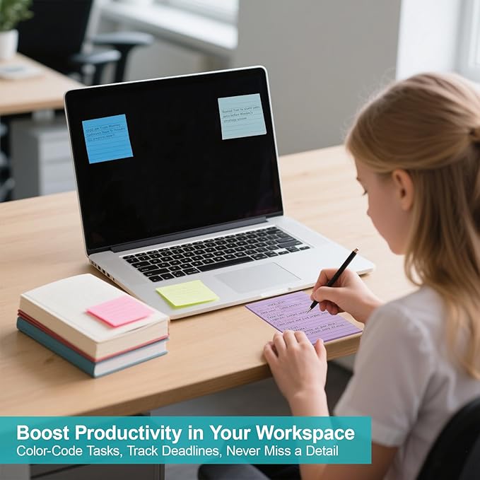 Lined Sticky Notes, 8 Pads 3x3 Sticky Notes Self-Stick Note Pad Its Bright Post Colorful Stickies for Office Home School Meeting