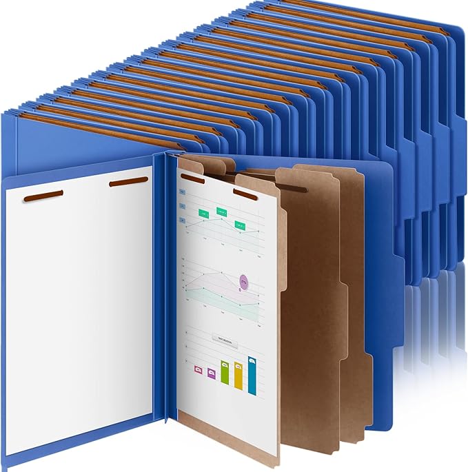 36 Pcs Classification Folders Letter Size, 3 Divider Pressboard File Folder with Fasteners, Expanding File Organizer Bulk for Teachers, Clergy, Office, Church, Christmas Donations (Dark Blue)