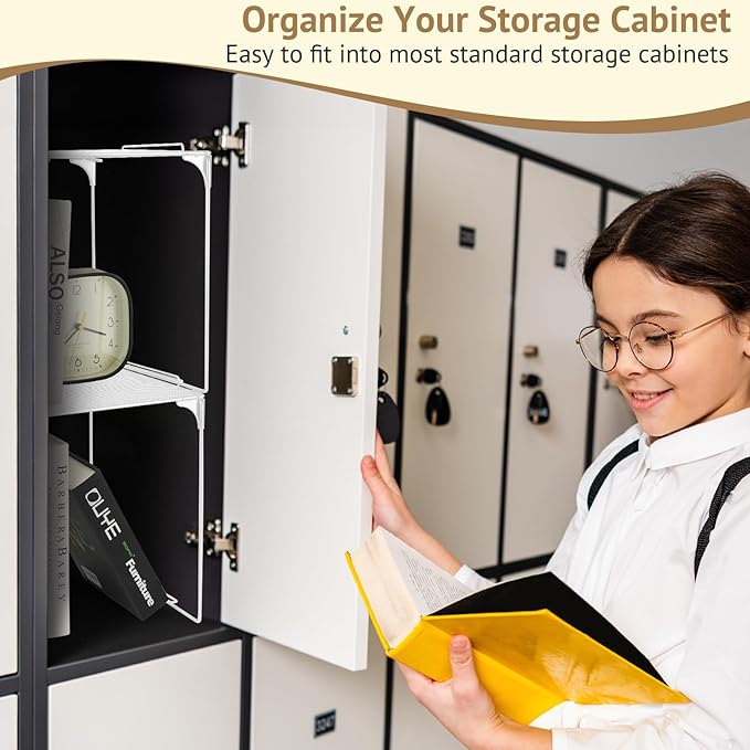 Locker Organizer Shelf Stackable Extra Locker Shelf for School Locker Organizer Storage Cabinet Accessories Suitable for School, Office, and Home use (1, White)