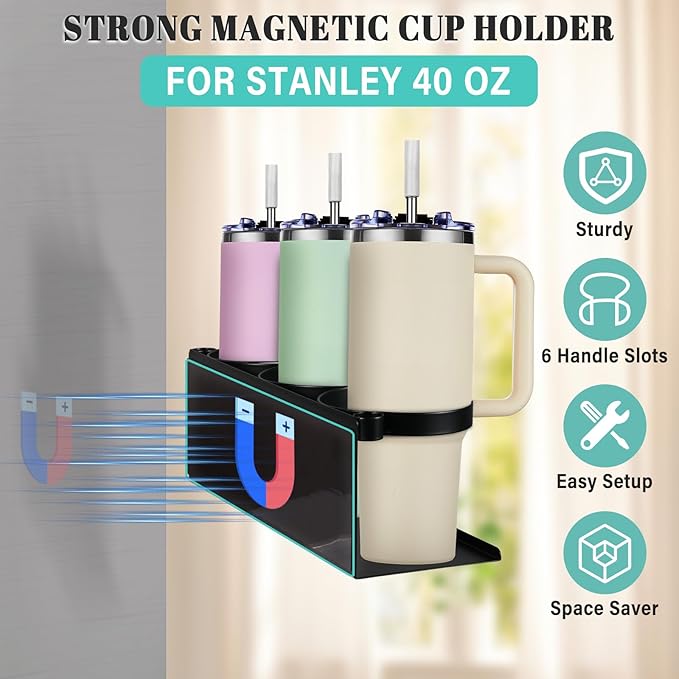 2Pcs Magnetic Water Bottle Organizer for Stanley 30 40 oz Tumbler and Lid Magnetic Cup Holder Heavy Duty Tumbler Storage Organizer Drink Accessories Kitchen Cup Storage Rack for Fridge Cabinets Gifts