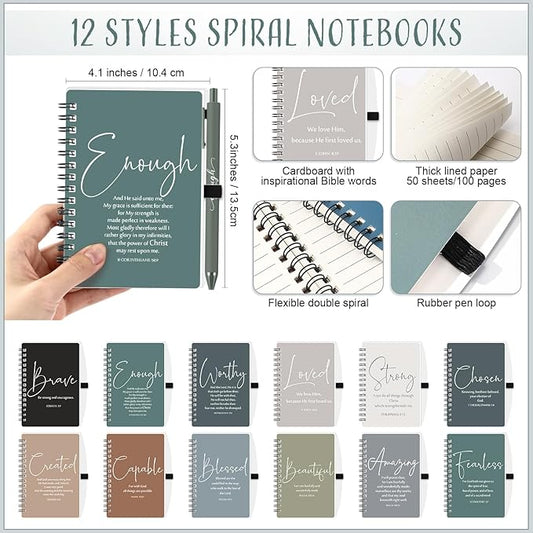 Kosiz 36 Sets Inspirational Christian Gifts Bulk Christian Notebooks Prayer Journals with Pens Spiral Bible Journals Religious Gifts for Church Grandparent Pastors Day Sunday School (Boho Color)