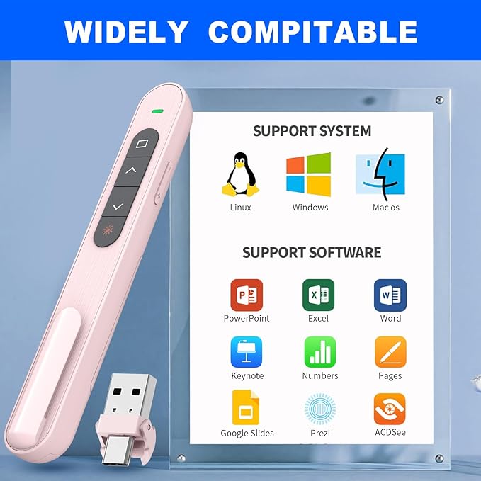 QUI Presentation Clicker for PowerPoint, RF 2.4GHz USB C Wireless Presenter Remote with Volume Control, PowerPoint Clicker Slide Advancer for Mac, Windows, Laptop, Keynote