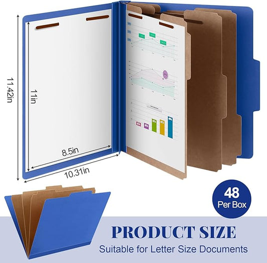 48 Pcs Classification Folders Letter Size, 3 Divider Pressboard File Folder with Fasteners, Expanding File Organizer Bulk for Teachers, Clergy, Office, Church, Christmas Donations (Dark Blue)