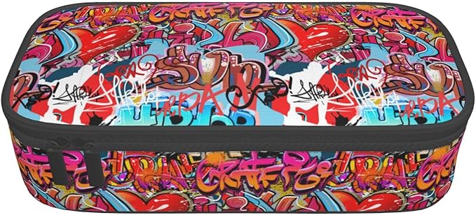 Graffiti Wall, Hip Hop Art Large Pencil Case With Zipper Compartments Stationery Pencil Bag For Kids Teens Students School Supplies