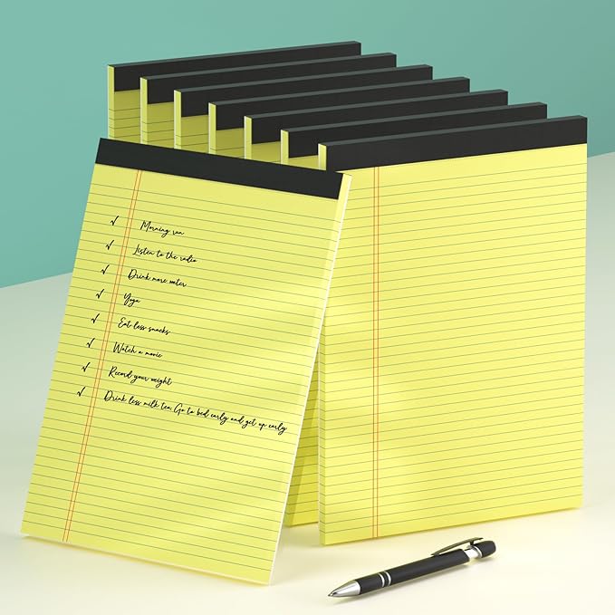 8 Pack Yellow Legal Pads 8.5 x 11 Yellow Notepads 30 Sheets/60 Pages Narrow Ruled, Double-Sided Recycled Paper Writing Pads 8.5 x 11 for Home, School, Office, Students, and Business