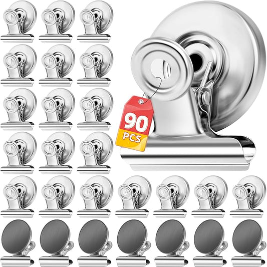 VNDUEEY 90 Pack Fridge Magnets Refrigerator Magnets, Magnet Clips for Whiteboard, Magnetic Paper Clip Dispenser Holder for Desk, Kitchen, School, Office
