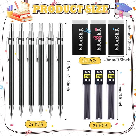 72 Pcs Operation Christmas Items 0.5mm Mechanical Pencils Bulk Set Include Metal Mechanical Pencil HB Lead Refills Erasers for Art Office Classroom Student Writing Drawing(Dark Grey)