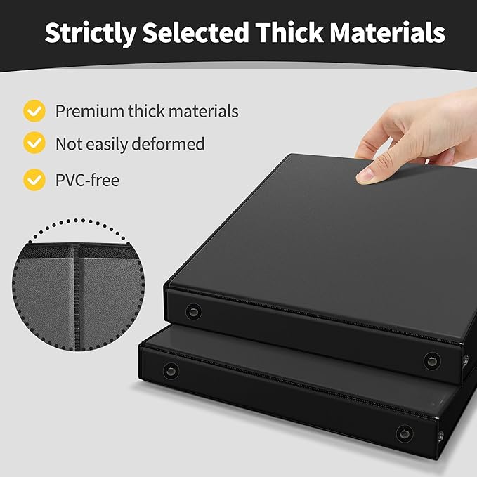 SUNEE 3 Ring Binder 1/2 Inch 1 Pack, Clear View Binder Three Ring PVC-Free (Fit 8.5x11 Inches) for School or Office Supplies, Black