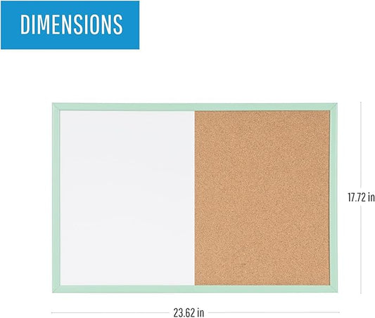 MasterVision Pastel Collection Combo Dry Erase Whiteboard/Cork Bulletin Board, Green Colored MDF Frame, 23.62" x 17.72"