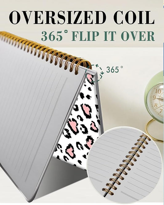 Spiral Journal Notebook,A5 Hardcover Lined Journals for Women Girl 6 x 8.3 in,120 Pages Thick Paper,Cute College Ruled Writing Notebook for Gifts Office Work School(Leopard Heart)