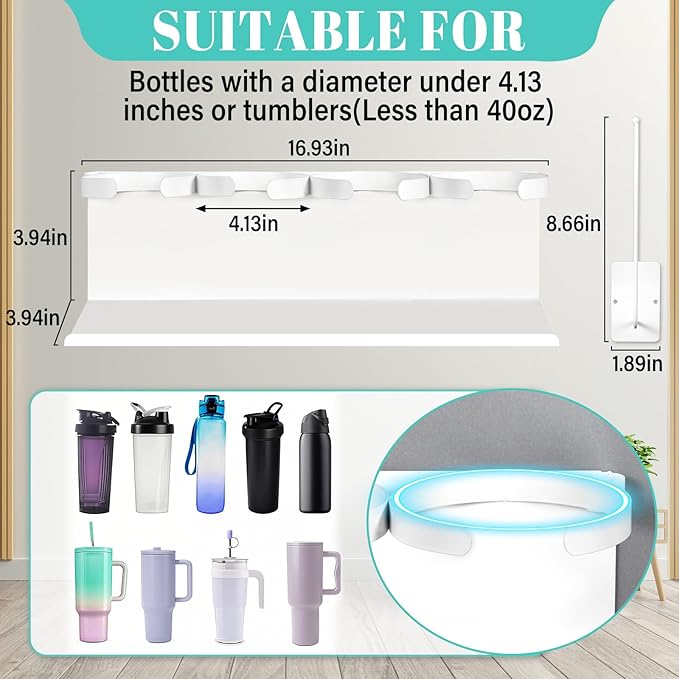 2Pcs Magnetic Water Bottle Organizer for Stanley 30 40 oz Tumbler and Lid Magnetic Cup Holder Heavy Duty Tumbler Storage Organizer Drink Accessories Kitchen Cup Storage Rack for Fridge Cabinets Gifts