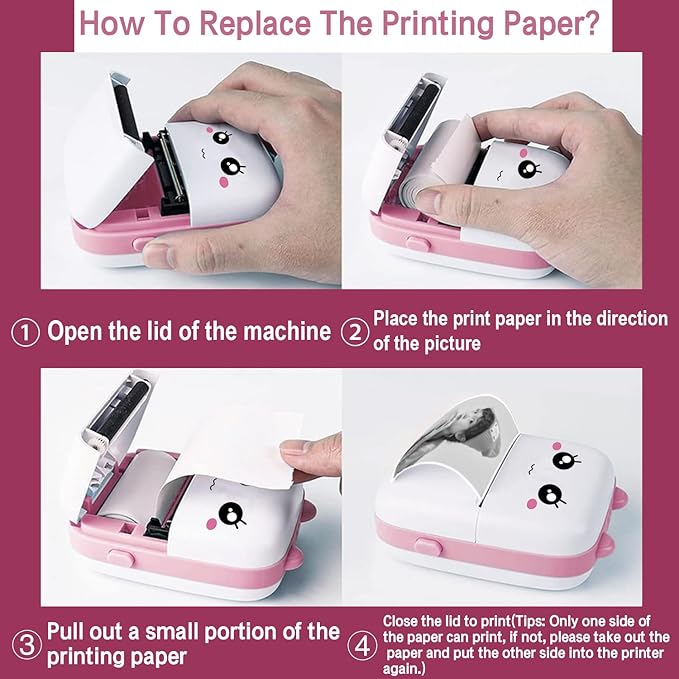 Mini Sticker Printer with 11 Rolls Paper, Inkless Thermal Pocket Receipt for iOS iPhone & Android, Bluetooth Portable for Journal, Photo, Kids Birthday Gifts (Blue)