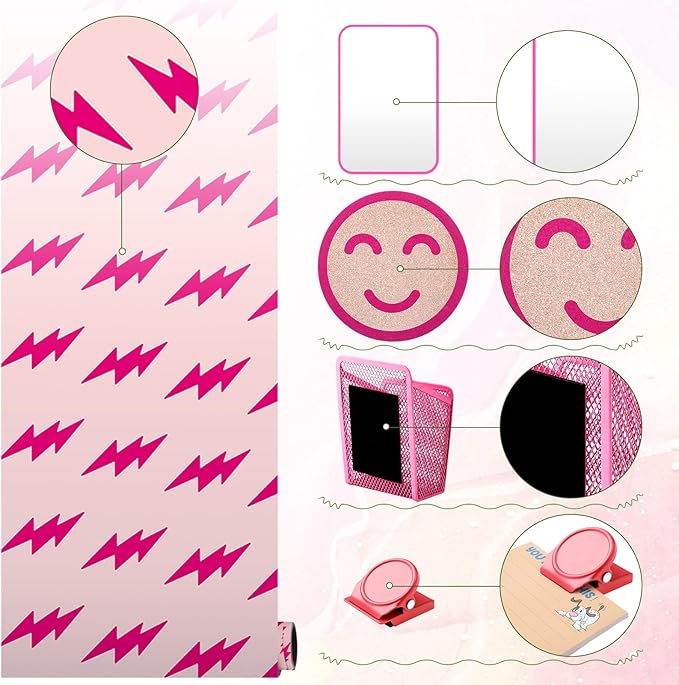 Harloon 15 Pcs Locker Decoration and Organizer Kit Locker Wallpaper Magnetic Pen Holder and Mirror Whiteboard Marker Cork Board with 3 Push Pins 3 Magnetic Clip 6 Magnets(Happy)
