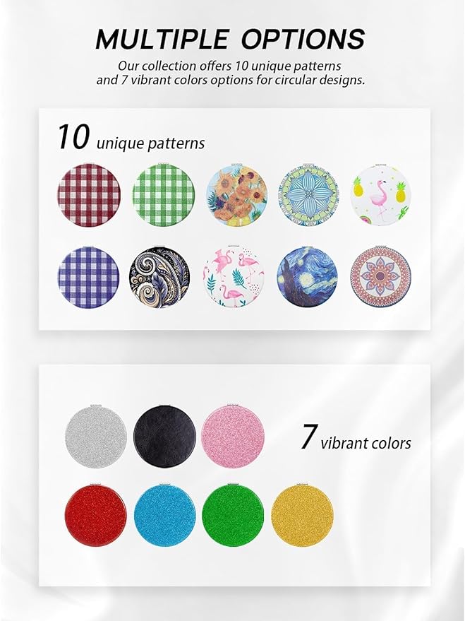 OMIRO 1X/10X Compact Magnifying Mirror, Unique Plaid Pattern Pocket Mirror with Classic PU Leather, Round, Blue Plaid