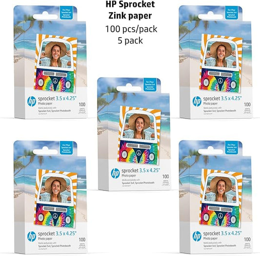 HP Sprocket 3.5 x 4.25” Zink Sticky-Backed Photo Paper (500 Pack) Compatible with HP Sprocket 3x4 Photobooth and Photo Printer