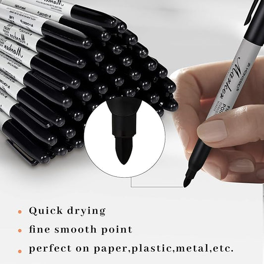 Thenshop 160 Pack Permanent Markers Bulk Black Permanent Marker Set Fine Point Pens Work on Wood, Metal, Stone, Glass