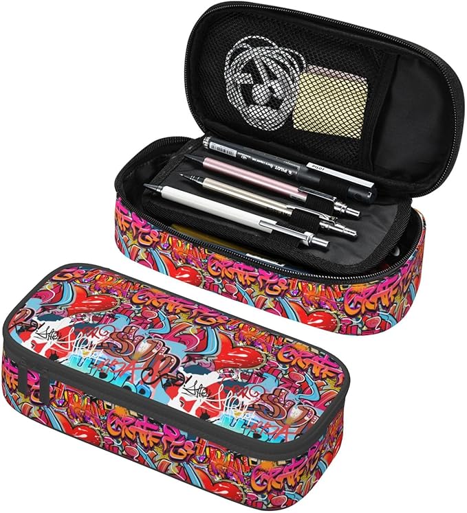 Graffiti Wall, Hip Hop Art Large Pencil Case With Zipper Compartments Stationery Pencil Bag For Kids Teens Students School Supplies