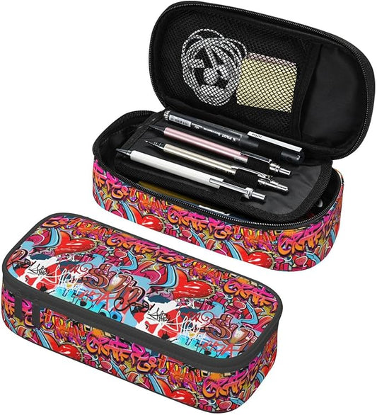 Graffiti Wall, Hip Hop Art Large Pencil Case With Zipper Compartments Stationery Pencil Bag For Kids Teens Students School Supplies