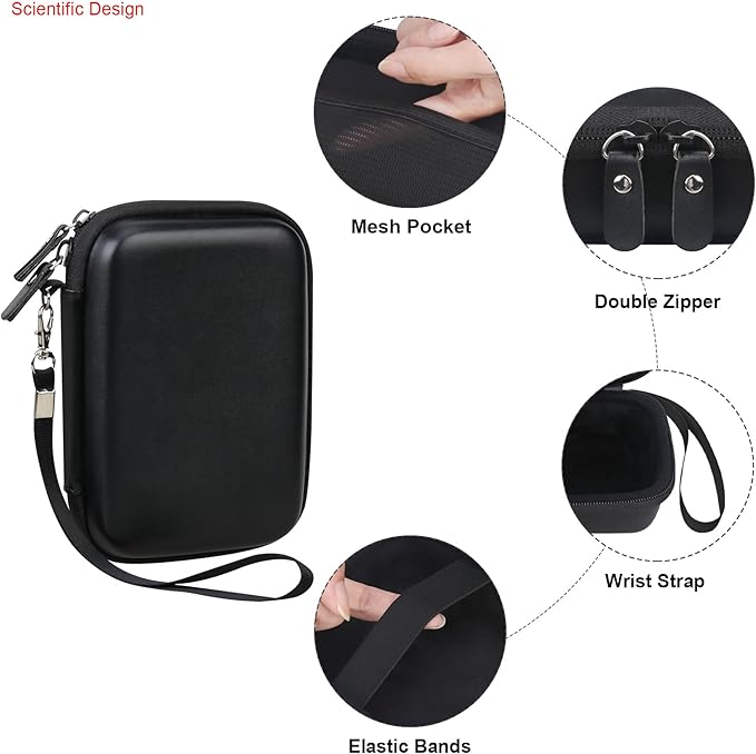 Elonbo Carrying Case for Lebt Mini Sticker Pocket Printer, Portable Thermal Label Printer Travel Bag, Label Maker Machine Storage Holder, Mesh Pocket Fits Label Paper Rolls Tape, Black