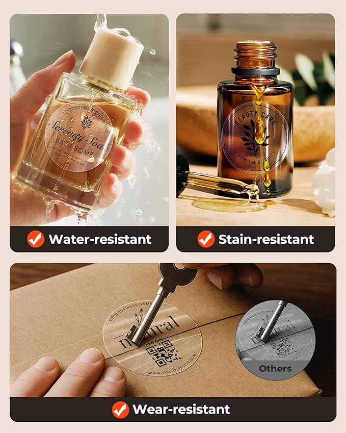 MUNBYN 2 Inch Transparent Round Thermal Label, Self-Adhesive Clear Waterproof Circle Sticker for Logo Design, Multipurpose Direct Thermal Labels, 500 Sheets/1 Roll