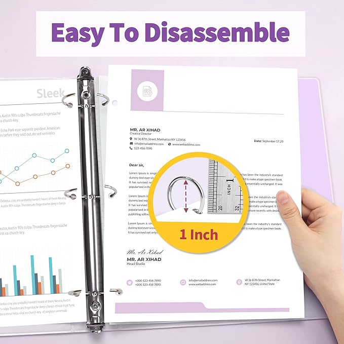 SUNEE 3 Ring Binder 1 Inch 2 Pack, Clear View Binder Three Ring PVC-Free (Fit 8.5x11 Inches) for School or Office Supplies, Purple