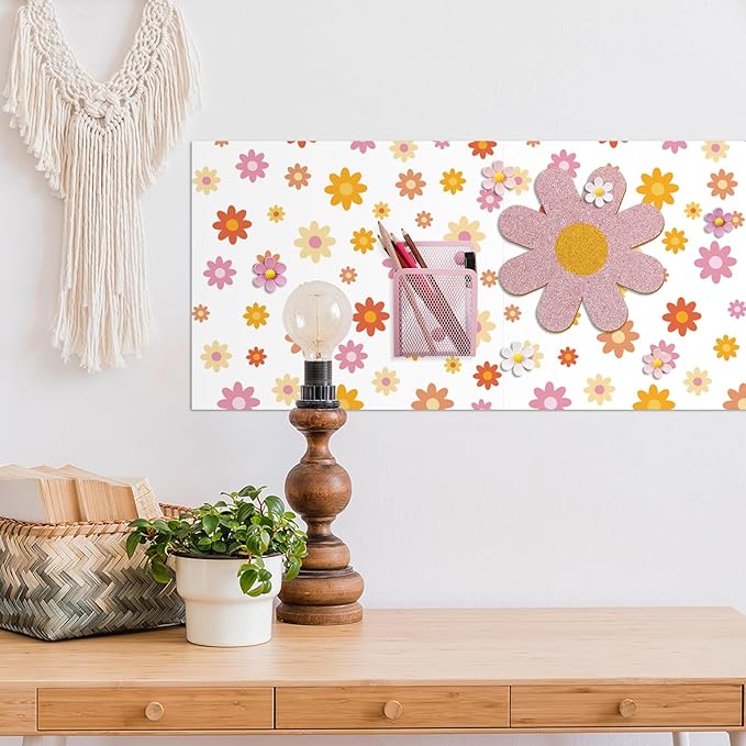 Harloon 15 Pcs Locker Decoration and Organizer Kit Locker Wallpaper Magnetic Pen Holder and Mirror Whiteboard Marker Cork Board with 3 Push Pins 3 Magnetic Clip 6 Magnets (Retro Flowers)