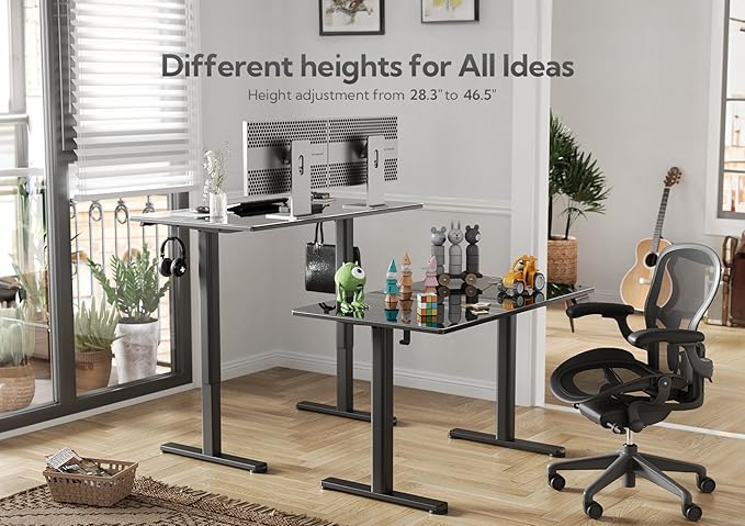 Claiks Electric Glass Standing Desk, 35x20 Inch Adjustable Height Stand Up Desks Quick Install for Computer, Black