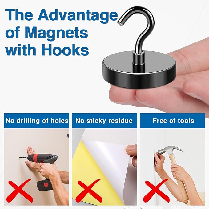 LOVIMAG Magnetic Hooks for Cruise Cabins, 150lbs Black Magnetic Hooks for Classroom, Strong Magnets with Hooks for Hanging, Neodymium Magnet Hooks for Fridge, Ceiling, Locker, Camper, Travel-25 Pcs