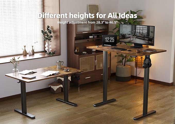 YDN Standing Desk, Electric Adjustable Height Stand up Desk, 48x24 Inches Sit Stand Home Office Desk with Splice Board, Rustic Brown Top