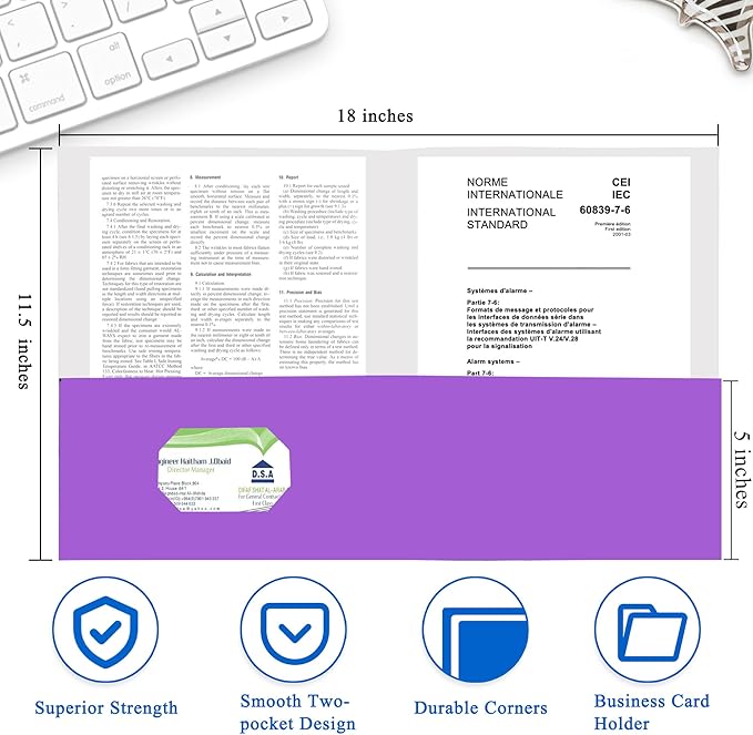 Zzrywuty 50 Packs Paper Folders with Pockets for Students,Businessmen and Office Workers,Letter Size,Two Pocket Folders with Card Slot for Office,Business,School Supplies (Purple)
