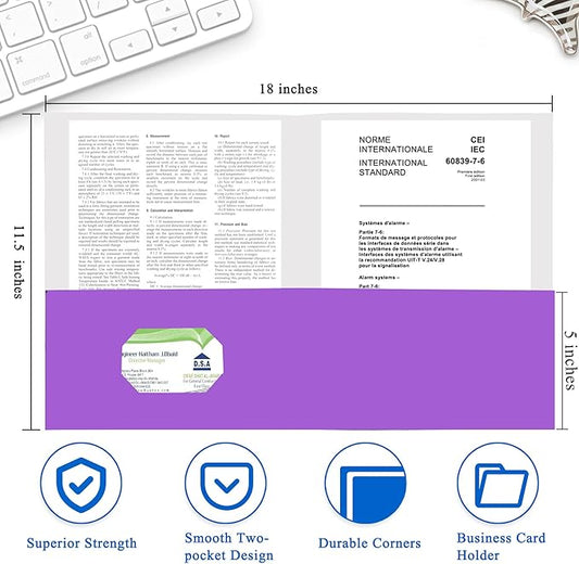 Zzrywuty 50 Packs Paper Folders with Pockets for Students,Businessmen and Office Workers,Letter Size,Two Pocket Folders with Card Slot for Office,Business,School Supplies (Purple)