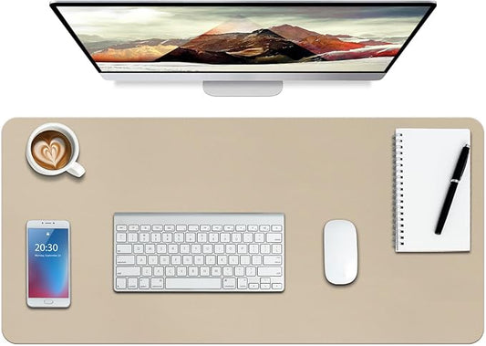 Boutilon Leather Desk Pad Protector,Non-Slip Mouse Pad,Laptop Desk Pad,Office Mouse Mat,Waterproof Leather Desk Blotter,Desk Writing Pad for Office and Home (M-Beige,30"x14")