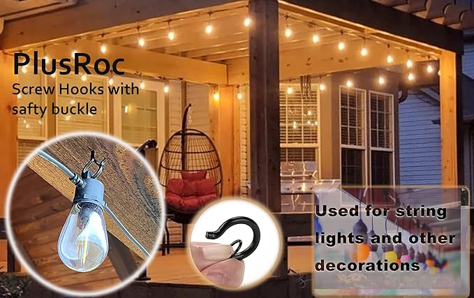 PlusRoc 40 Pack Ceiling Hooks for Hanging Plants, String Lights, Heavy Duty Outside Screw in Q-Hanger, 2.2 Inch Black Cup Hooks, Wall Ceiling Deck Mount