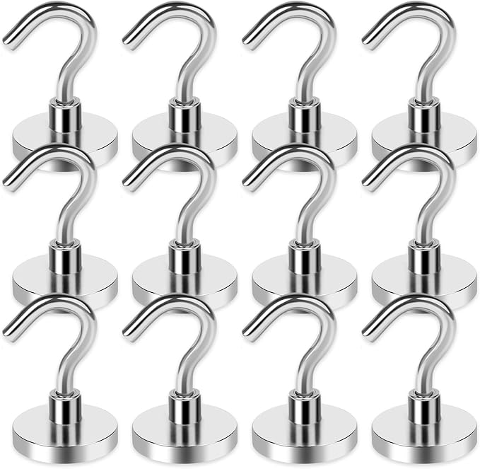 LOVIMAG Strong Magnetic Hooks, 40LBS Neodymium Magnets with Hooks Magnetic Hooks Cruise for Refrigerator, Powerful Magnet Hooks Magnetic Hanger for Hanging, Grill, Locker,Kitchen, Metal Door-12 Pack