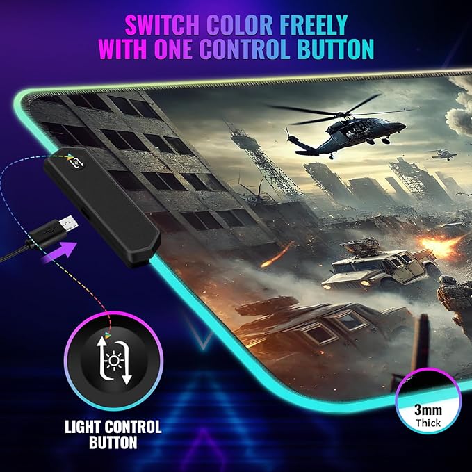 Gaming Mouse Pad - Desk Mat Gaming Mouse Pad , Medium Extra Large Extended Big Long Huge XL XXL and XXXL RGB LED Light Mousepad For a Computer , PC Mats Mousepads Urban Warfare
