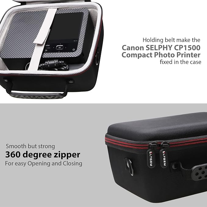 LTGEM Hard Case Compatible with Canon SELPHY CP1500 / CP1300 / CP1200 Compact Photo Printer/Portable Photo Printer (with Shoulder Strap)