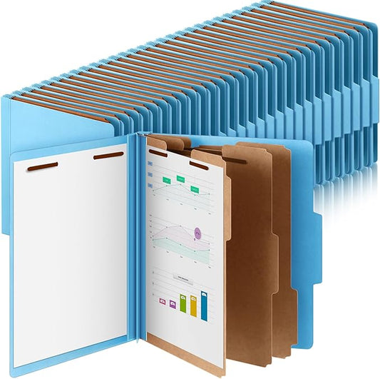 72 Pcs Classification Folders Letter Size, 3 Divider Pressboard File Folder with Fasteners, Expanding File Organizer Bulk for Teachers, Clergy, Office, Church, Christmas Donations (Blue)