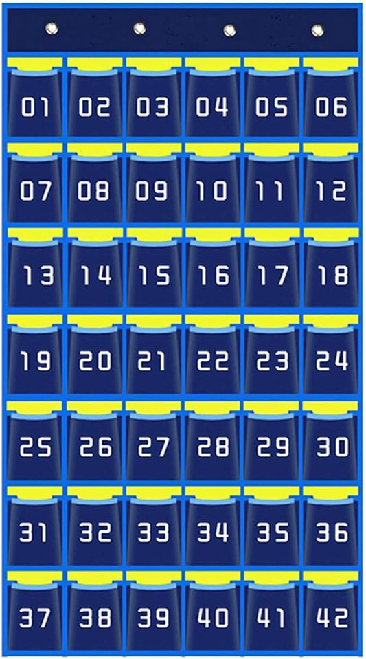 42 Pocket Classroom Cell Phone and Calculator Pocket Chart with Number Labels Clear Hanging Organizer with Hooks for School, Office, Home