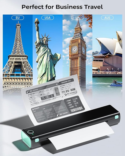 Phomemo Portable Printers Wireless for Travel - Bluetooth Thermal Printer Supports 8.5" X 11" Letter, Inkless Printer Compatible with Phone Laptop for Home Use Car Office School, Come with Carry Case