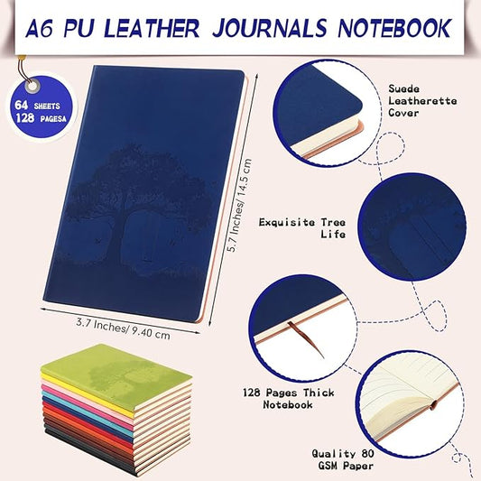 TaoBary 72 Pcs A6 PU Leather Journals Notebook Bulk Colorful Tree Life Lined Journal Soft Leather Cover Ruled Writing Notebook for Writing Office School Home Business 128 Pages (Vintage Color)