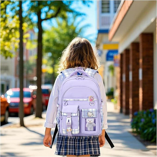 Girls Backpack，Cute School Backpack for Girls Kids Teens，Kawaii Bookbag for Primary Elementary，Purple