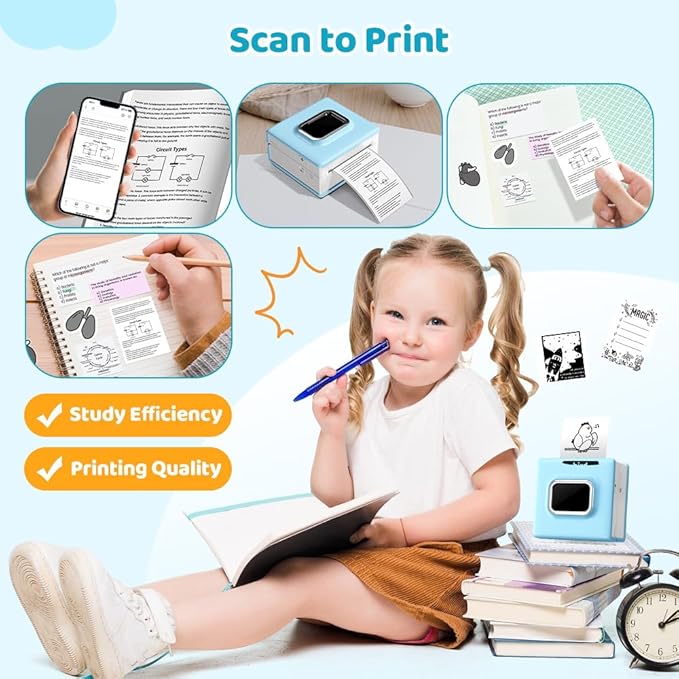 Sticker Printer - Portable Mini Sticker Maker Machine, M02D Print Pod with Tape, Bluetooth Thermal Pocket Printer for Kids School Study Item, Graphics Notes, List, Study, Gift, Photo