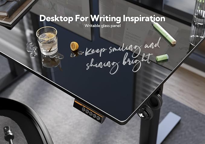 Claiks Electric Glass Standing Desk, 35x20 Inch Adjustable Height Stand Up Desks Quick Install for Computer, Black