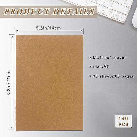 120 Pack Kraft Paper Notebook Journals A5 Journal Softcover Ruled Lined Journals Notebooks Bulk for Kids Student Writing Sketch Travel Journal Office