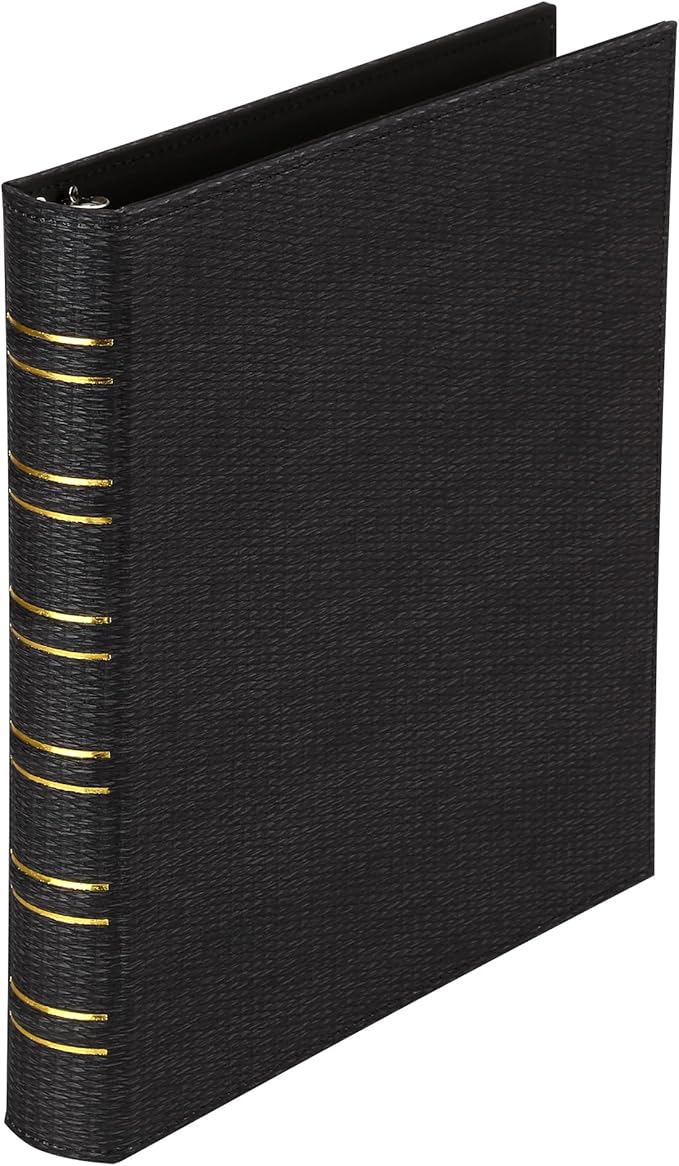 Vintage Hardback 3 Ring Binder 1 Inch, Professional Leather Binder 3 Ring, Textured Three Ring Binders Fits 8.5" x 11", D Ring Binders for Photo Album, Home, School and Office Supplies- Black