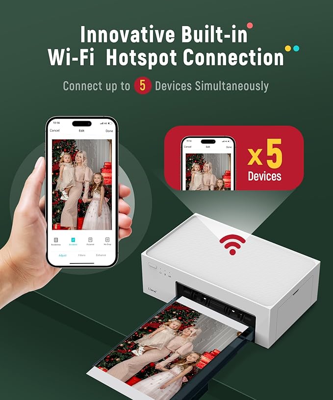Liene M100 4x6'' Photo Printer Bundle (220 pcs +6 Ink Cartridges), Wi-Fi Picture Printer for iPhone, Android, Smartphone, Computer, Dye-Sublimation, Portable for Home Use