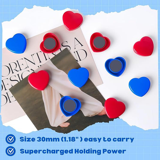 Fridge Magnets - 20PCS Cute Heart Mini Refrigerator Magnets for Whiteboard, Fridge & Locker, Decorative Heavy Duty Magnets - Small Strong Kitchen Magnet for Office, Classroom, School (Red+Blue)